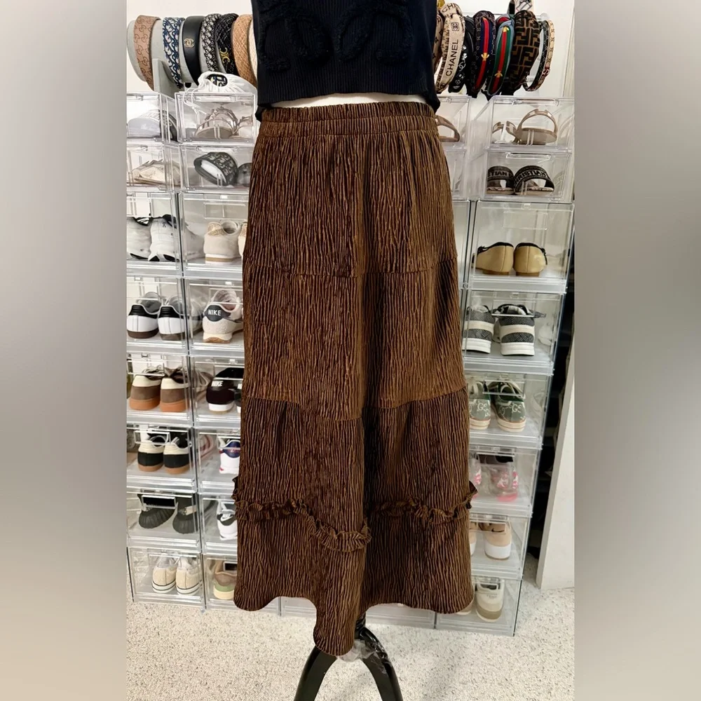 🌷Brand New Rich Brown Tiered Maxi Skirt - Picture 3 of 5